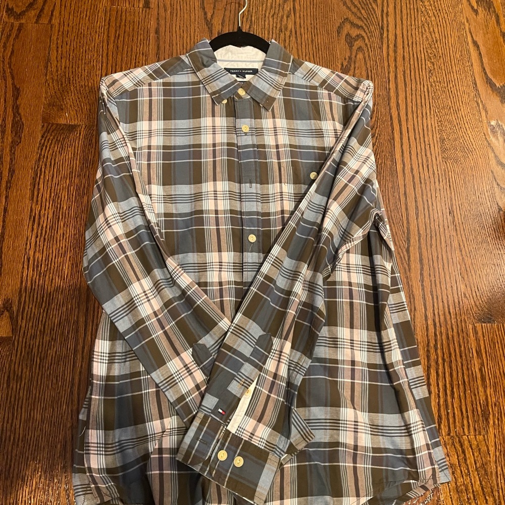 Tommy Hilfiger Brown and Blue Plaid Shirt